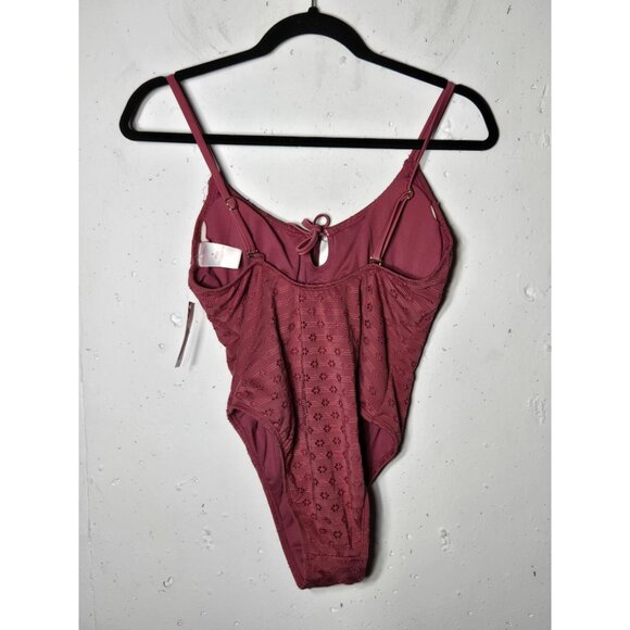 Xhilaration Womens Pink Floral Eyelet Lace One Piece Swimsuit Size Medium Boho - Picture 2 of 14